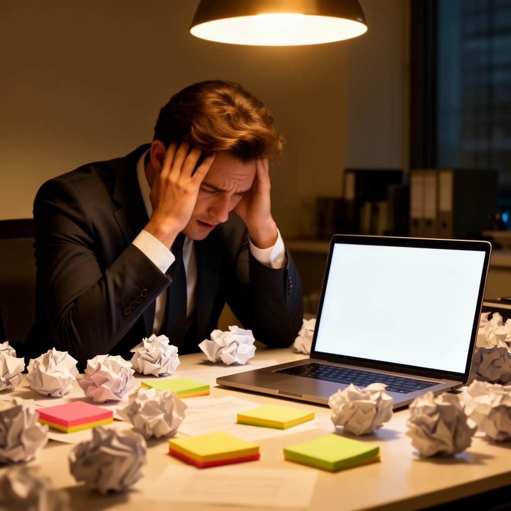 Business owner overwhelmed by marketing demands